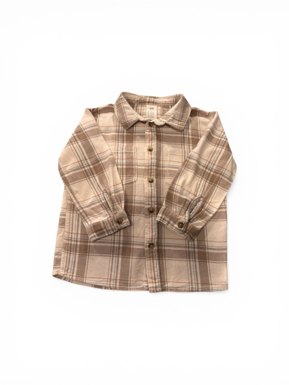 H&M Toddler Boy 18M Beige Plaid Button-Down Shirt